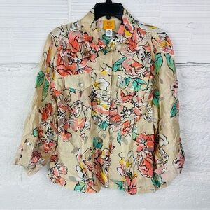 Ruby Rd. Multicolor lightweight sheer linen blend Floral Blouse size 16W
